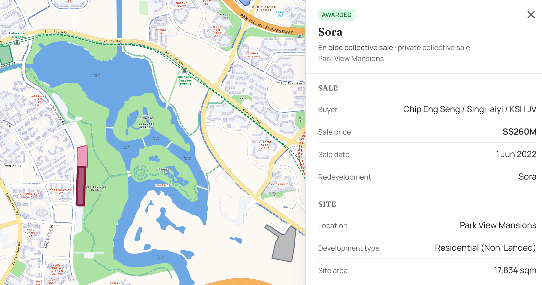Singapore Land Sales map showing GLS parcels and en bloc sites